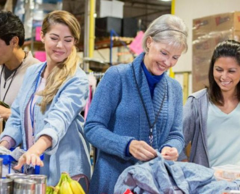 Group of volunteers organizing donations